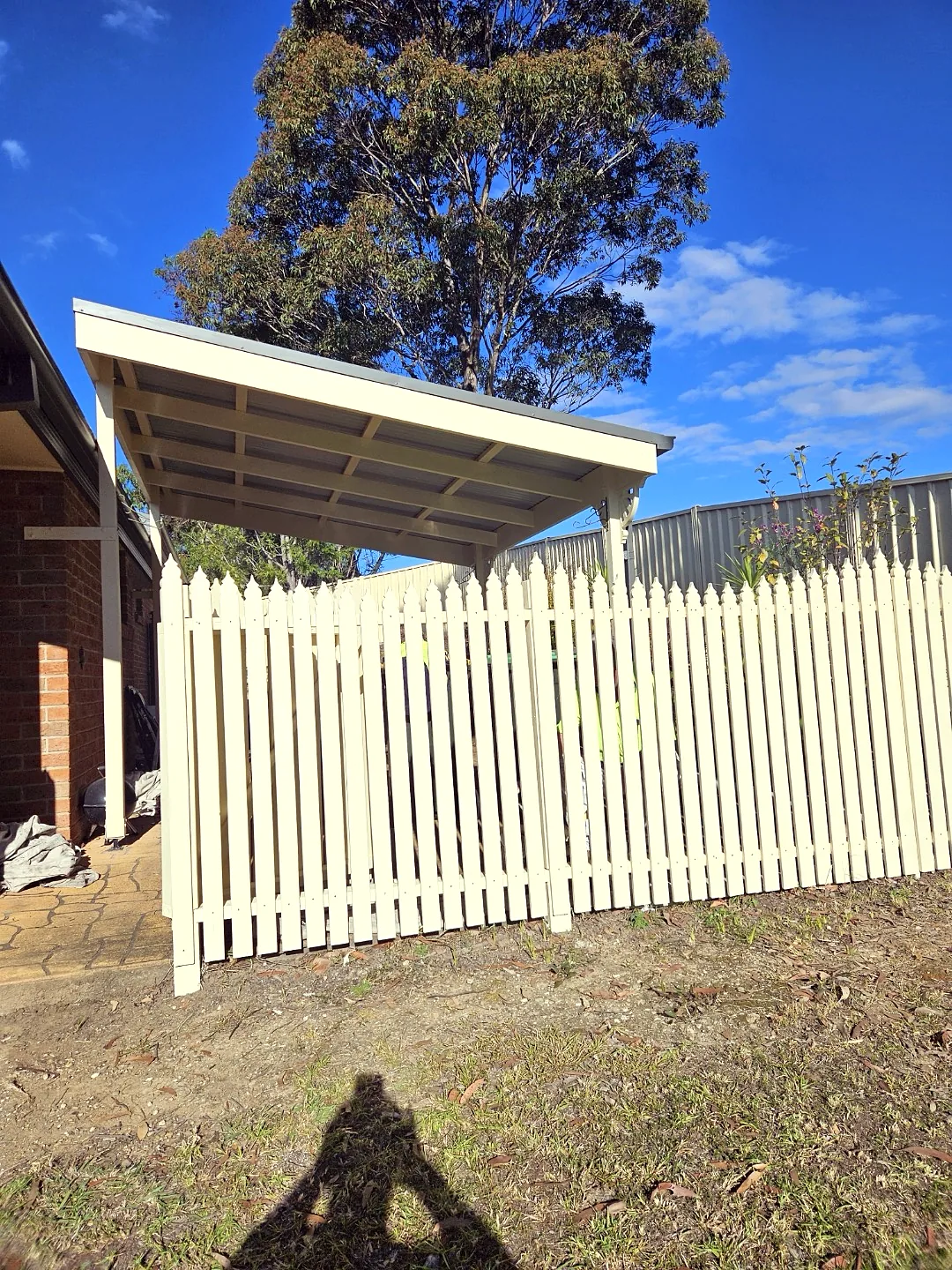 Painted fence and carport