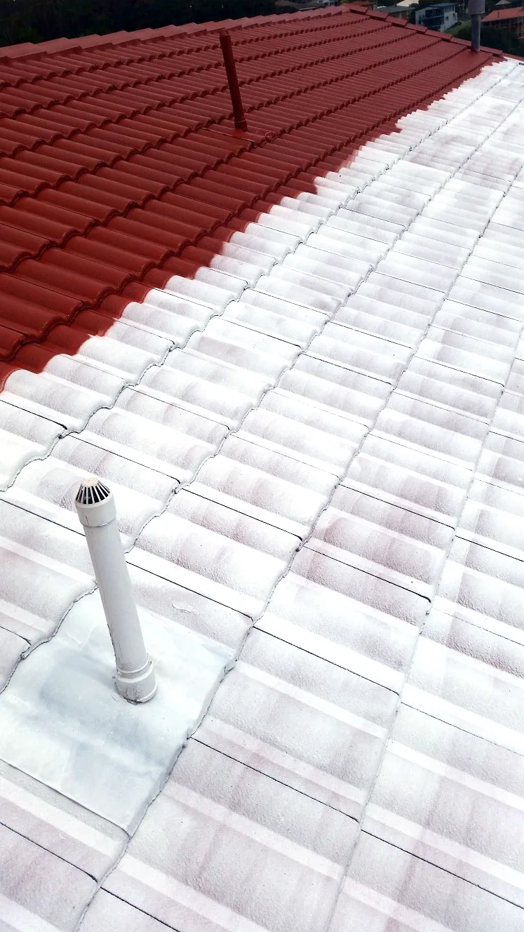 Roof primer and tile coating in progress