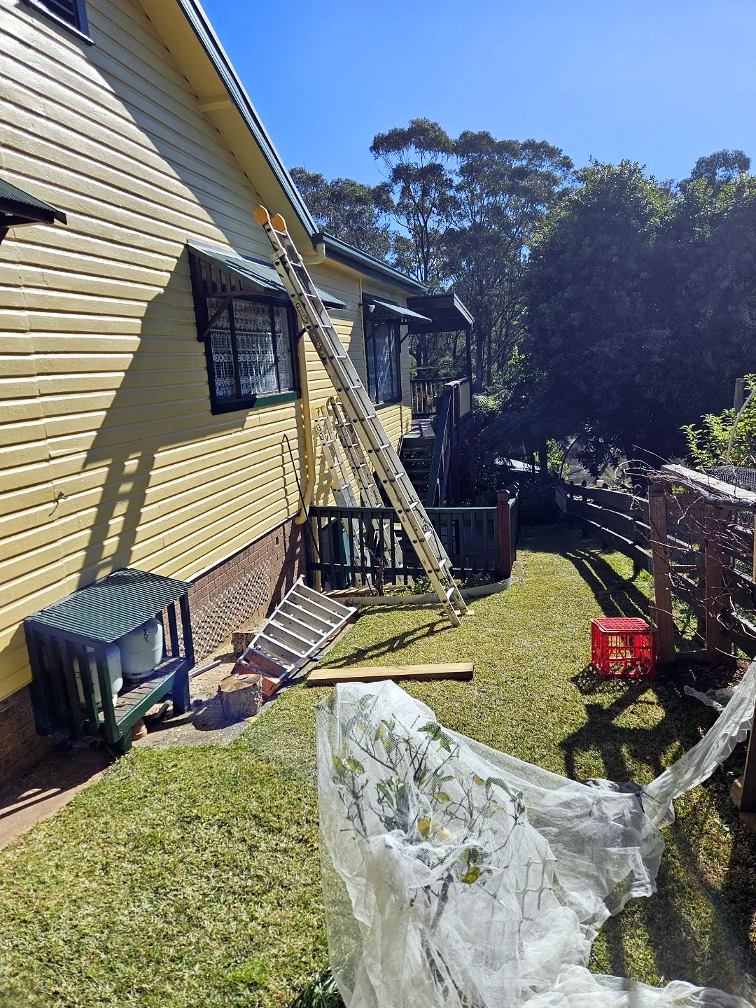 Freshly painted yellow weatherboard house exterior